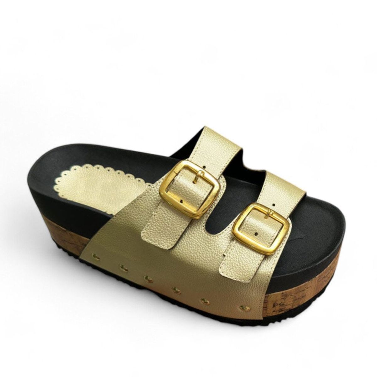 GENERICO - Sandalia Mujer Rough Doble Hebilla 2086L-52 Color Dorado