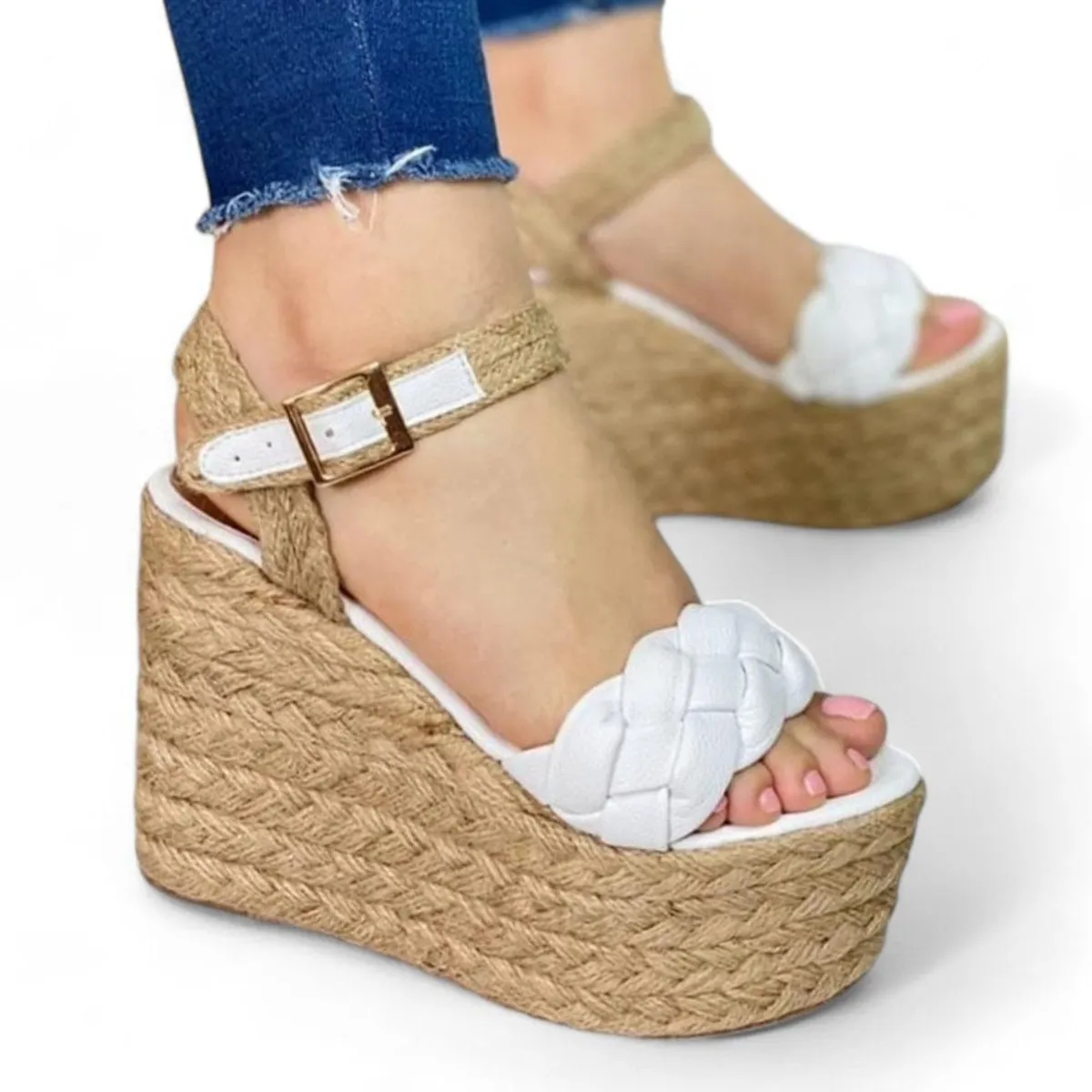 GENERICO - Taco Mujer Plataforma Yute Chic 2086L-55 Color Blanco