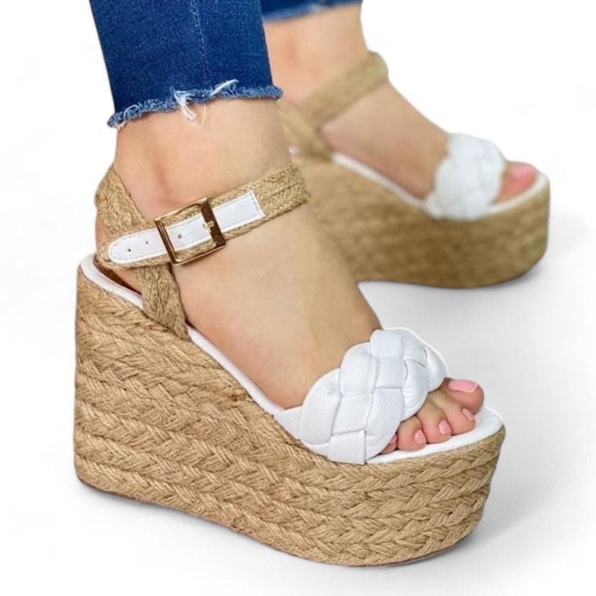 GENERICO - Taco Mujer Plataforma Yute Chic 2086L-55 Color Blanco