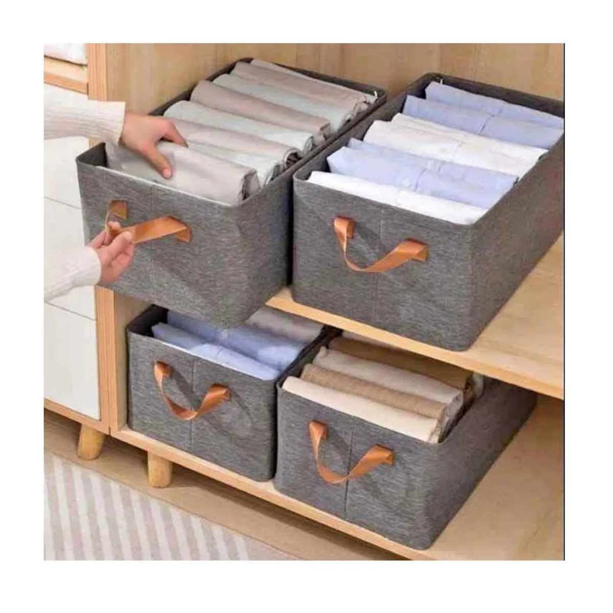 GENERICO - SET DE 4 CESTAS ORGANIZADORAS DE ROPA PLEGABLE MULTIUSOS GRIS