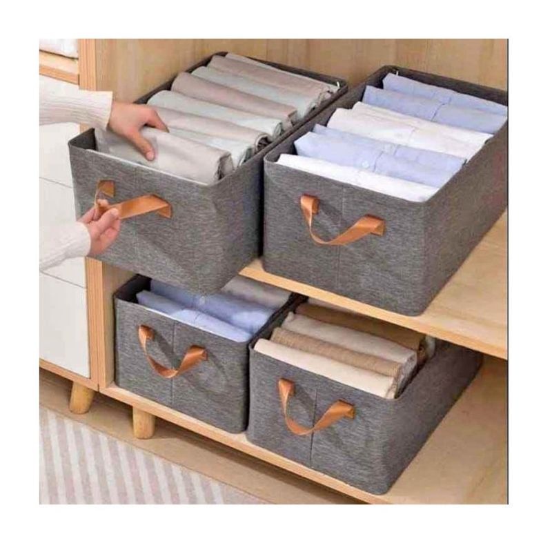 GENERICO - SET DE 4 CESTAS ORGANIZADORAS DE ROPA PLEGABLE MULTIUSOS GRIS