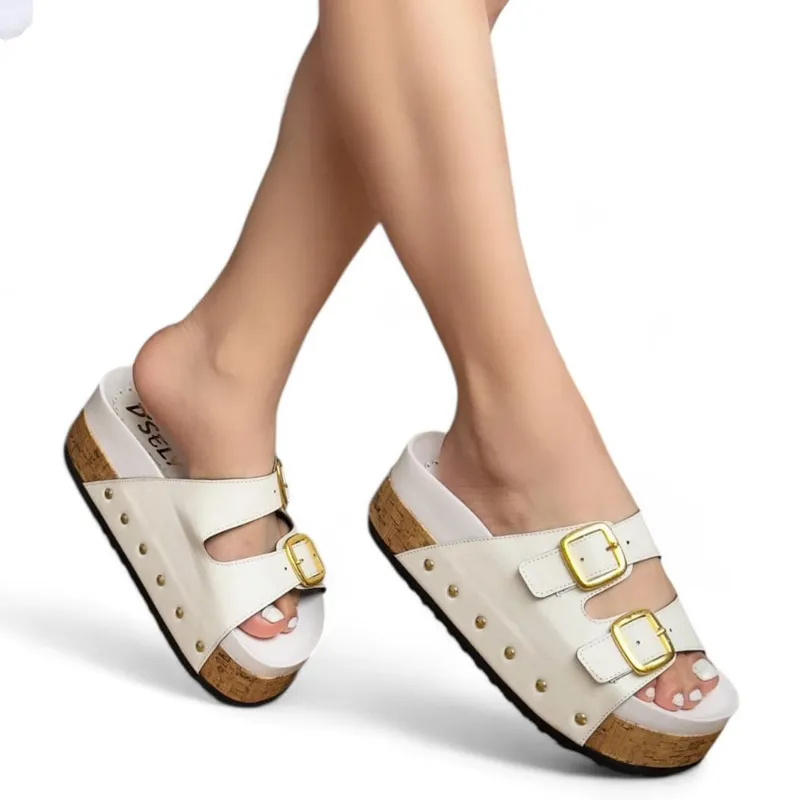 GENERICO - Sandalia Mujer Rough Doble Hebilla 2086L-52 Color Blanco