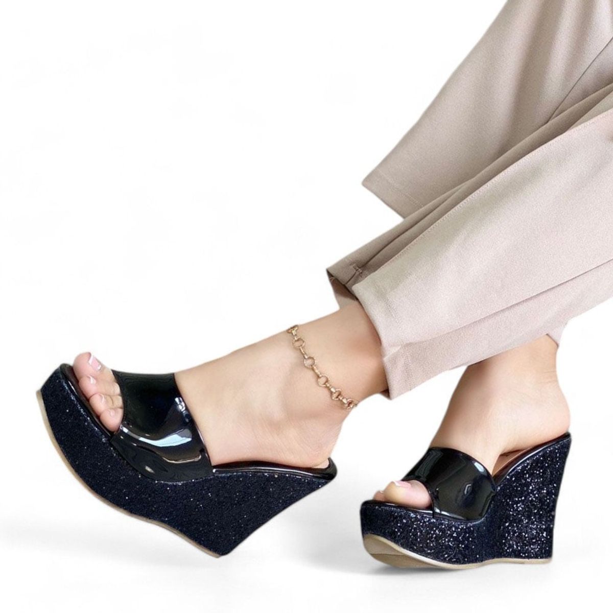 GENERICO - Taco Mujer Plataforma Classic Charol 2086L-52 Taco 9 Color Negro