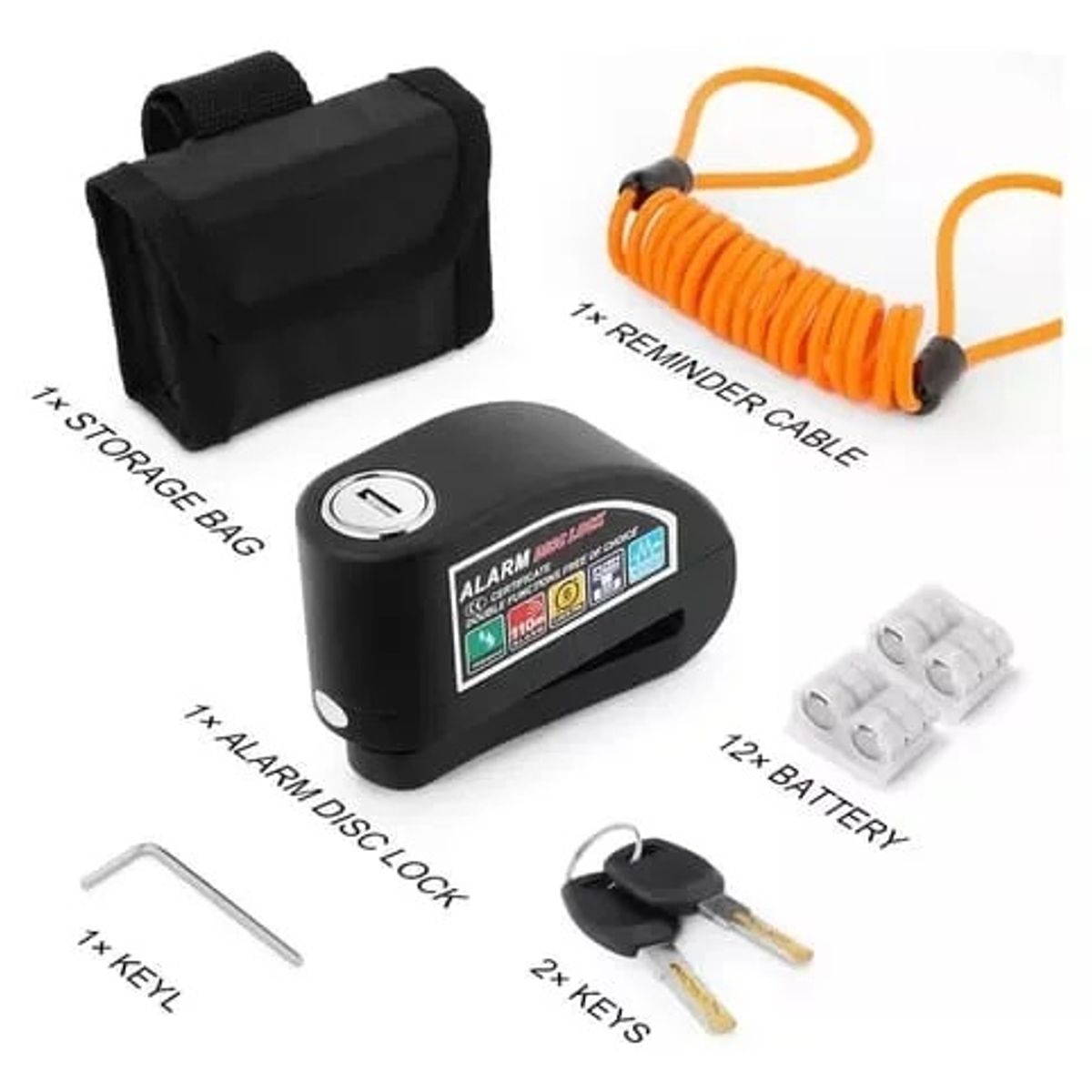 GENERICO - SEGURO DE DISCO CON ALARMA CON CABLE RECORDATORIO Y ESTUCHE