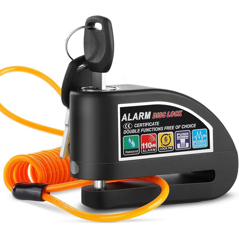 GENERICO - SEGURO DE DISCO CON ALARMA CON CABLE RECORDATORIO Y ESTUCHE
