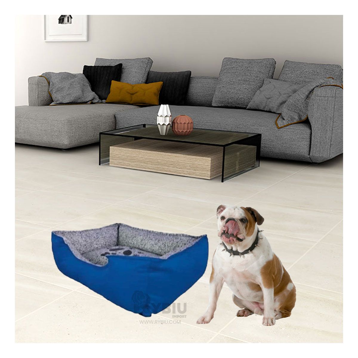 RYBIU IMPORT - Colchon Comoda para Perros Talla M en Azul Y+Gift Stickers
