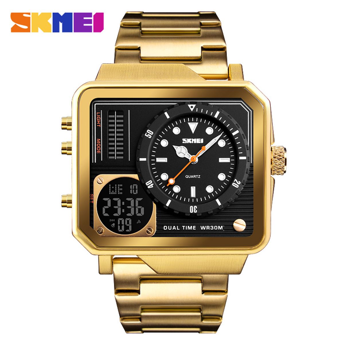SKMEI - Reloj Skmei 1392 Dorado Correa Acero Digital Analogico_.