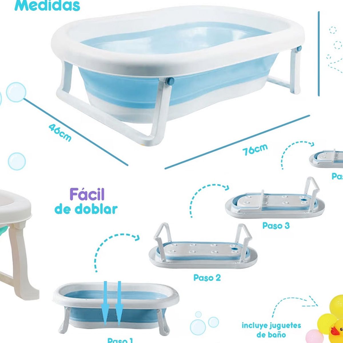 GENERICO - Bañera Plegable para Bebes Celeste