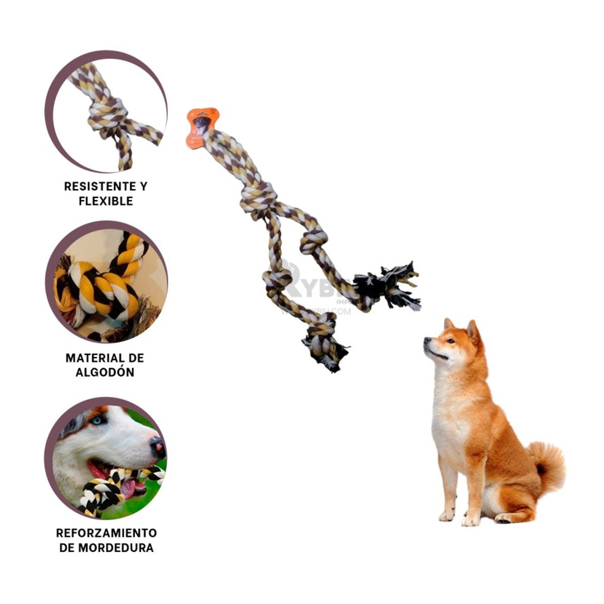 RYBIU IMPORT - Mordedor con Cuerdas en Marron Y+Regalo Ligas para Peinar