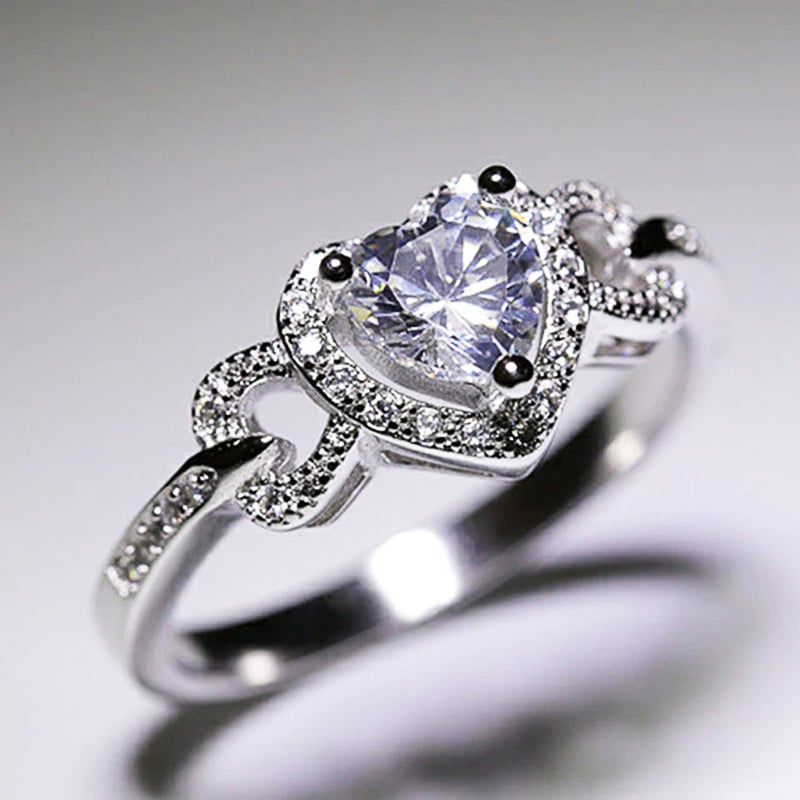 LA TIENDA 88 JOYAS Y ACCESORIOS - La Tienda 88 - Anillo De Compromiso Mujer Corazon Bañado Oro - Blanco