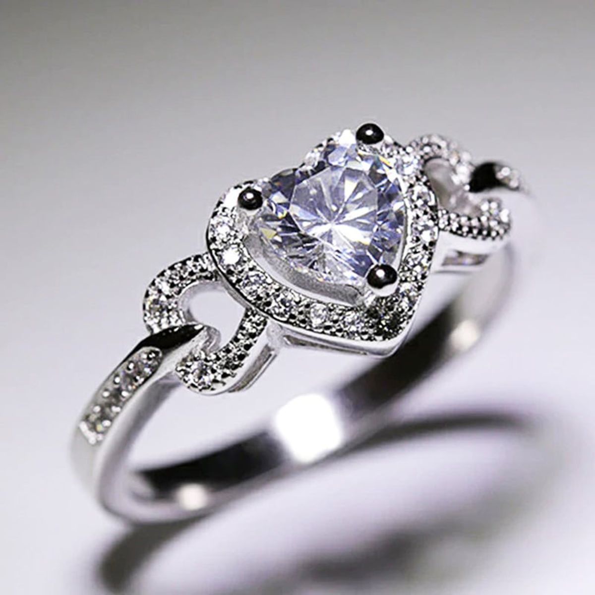 LA TIENDA 88 JOYAS Y ACCESORIOS - La Tienda 88 - Anillo De Compromiso Mujer Corazon Bañado Oro - Blanco