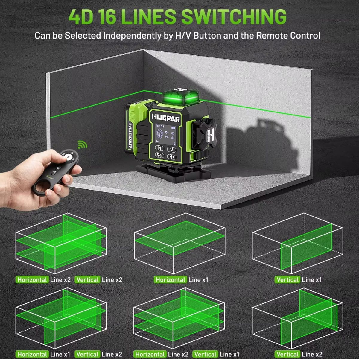 HUEPAR - New Versión Nivel laser Huepar W04CG(2024) 16 líneas 4d Motor de Giro