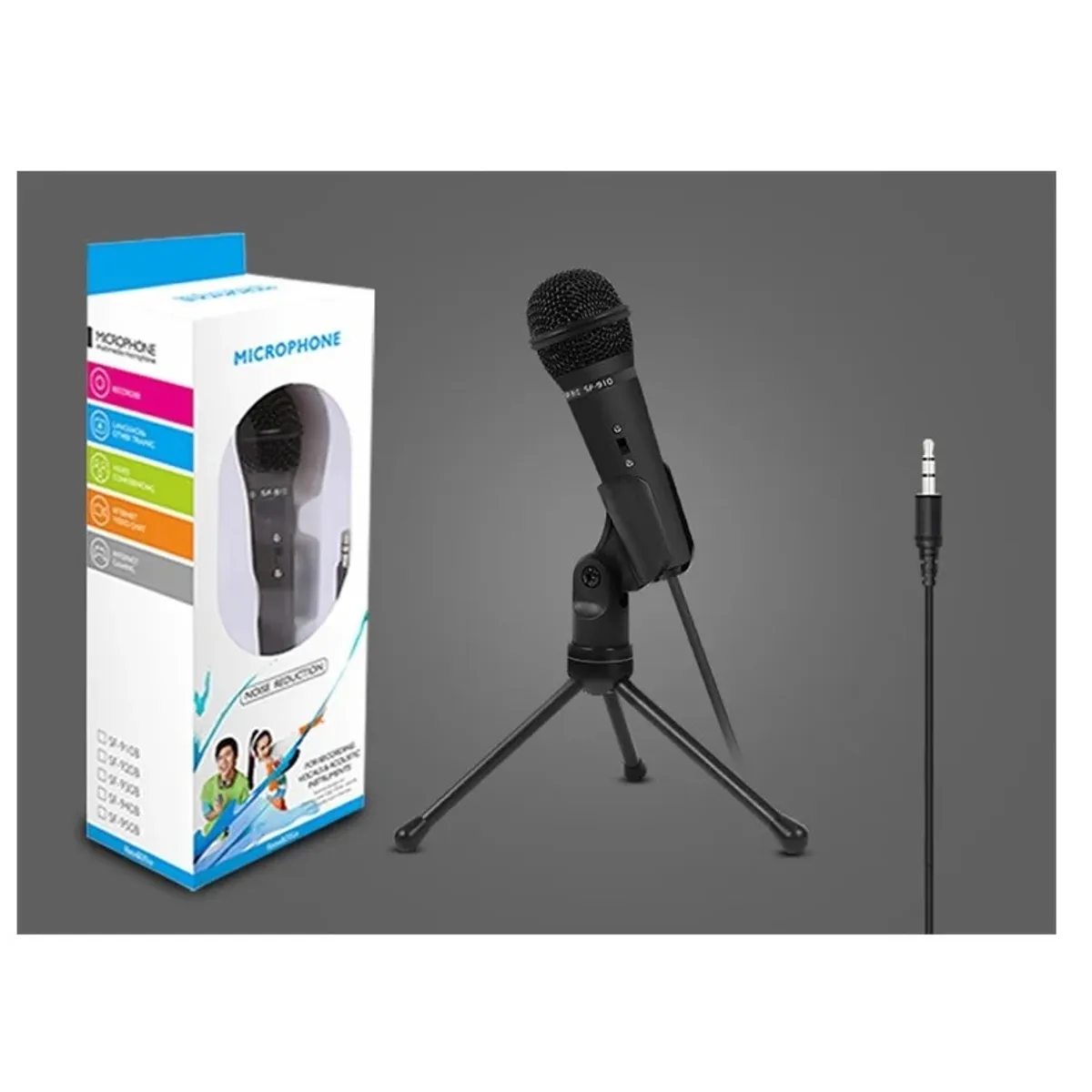 GENERICO - MICRÓFONO DE 3.5 MM CON SOPORTE DE TRÍPODE PARA PC NEGRO