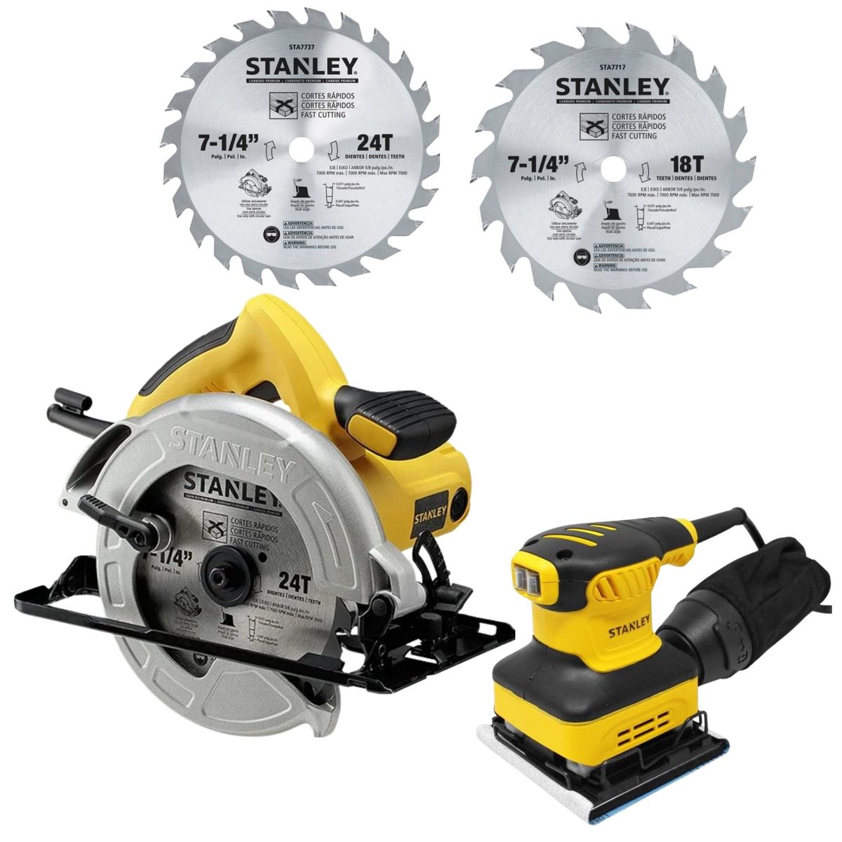 STANLEY - Sierra Circular Eléctrica  1600 W + 2 DISCOS Lijadora Orbital  240W