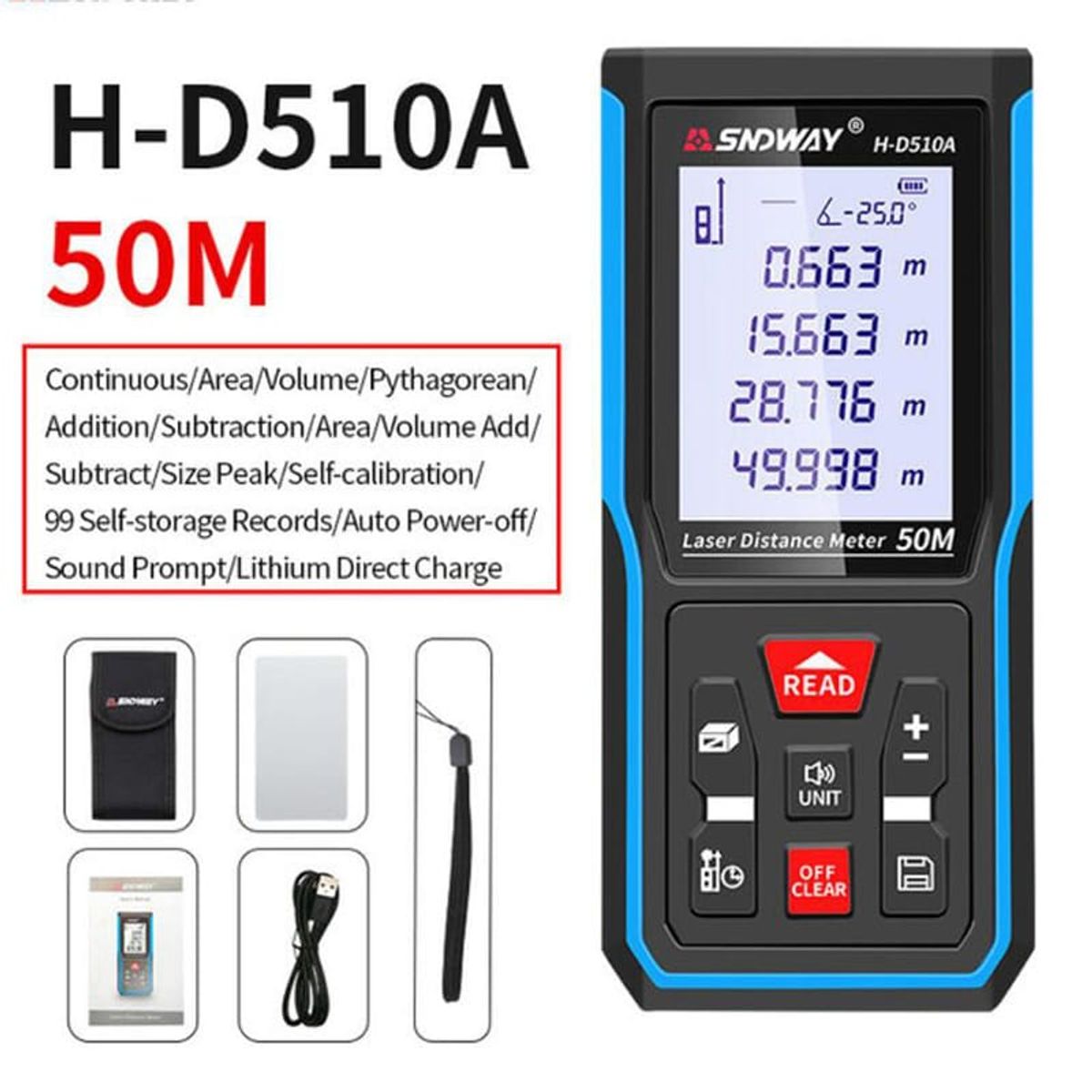 SNDWAY - Wincha Laser Telemetro SNDWAY de 50 Metros