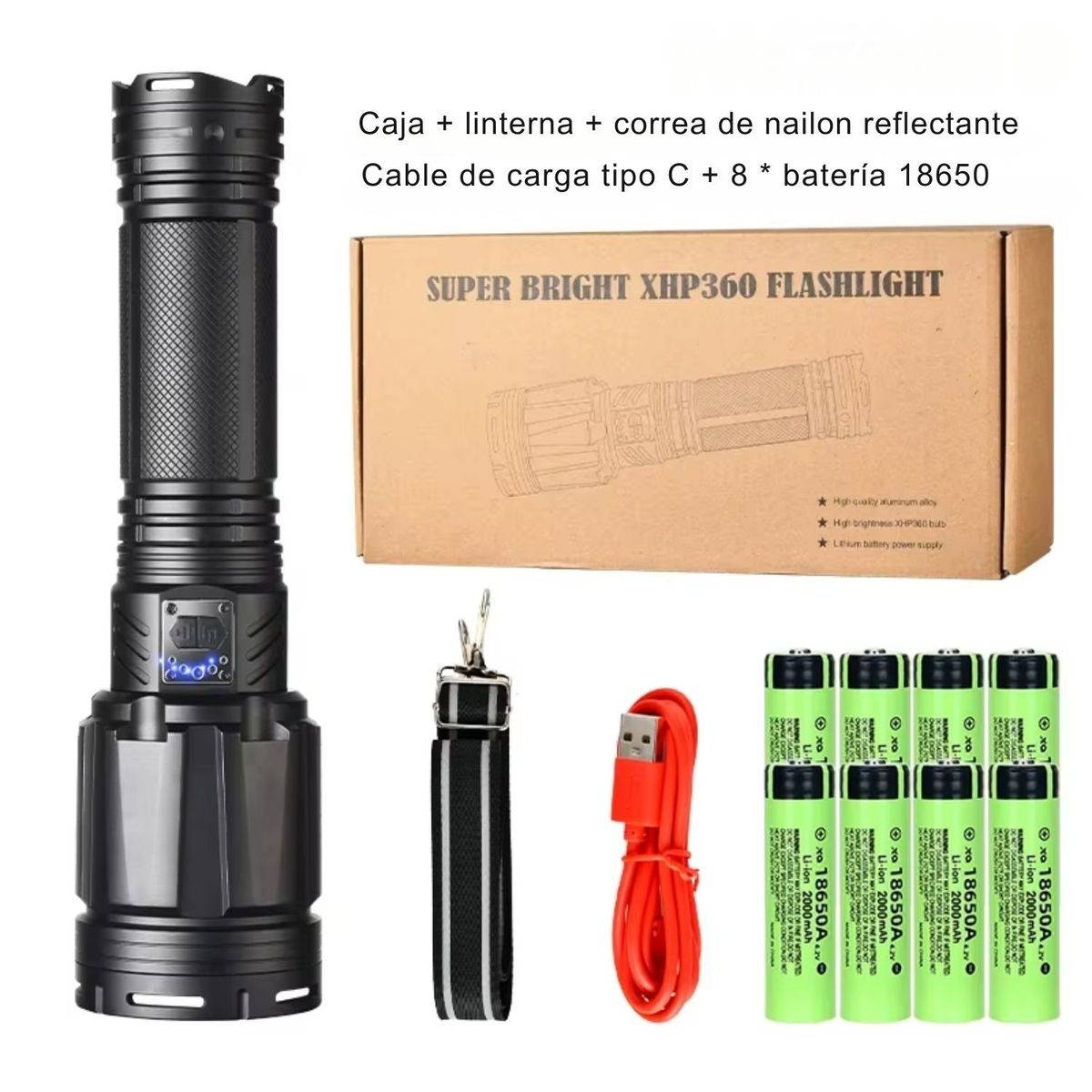 LIDIMI - Linterna LED 20000 Lúmene Recargable, Alta Potencia con Zoom Ajustable