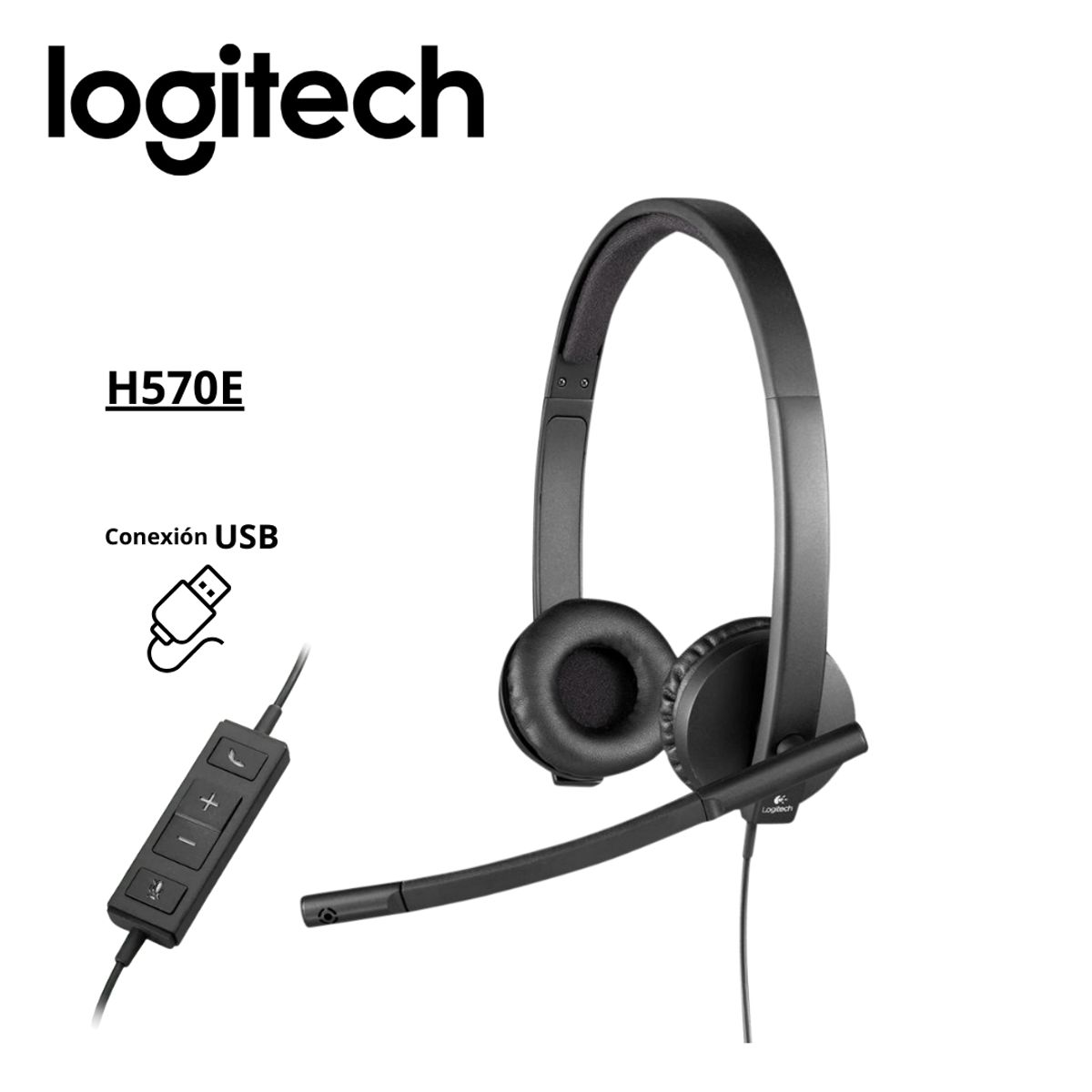 LOGITECH - Audifono Con Microfono Logitech B2B H570E USB Stereo Black