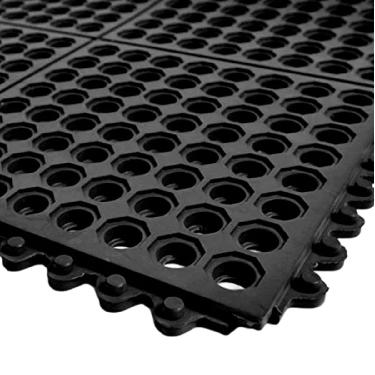 QRUBBER - Piso drenaje con unión orificio  90cm x 90cm x 12mm color negro