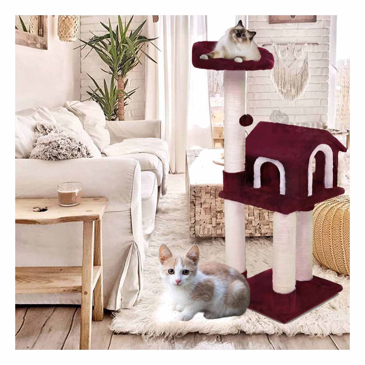 GENERICO - Gym de Gato Casa Espacioso de 3 Pisos en Color Guinda