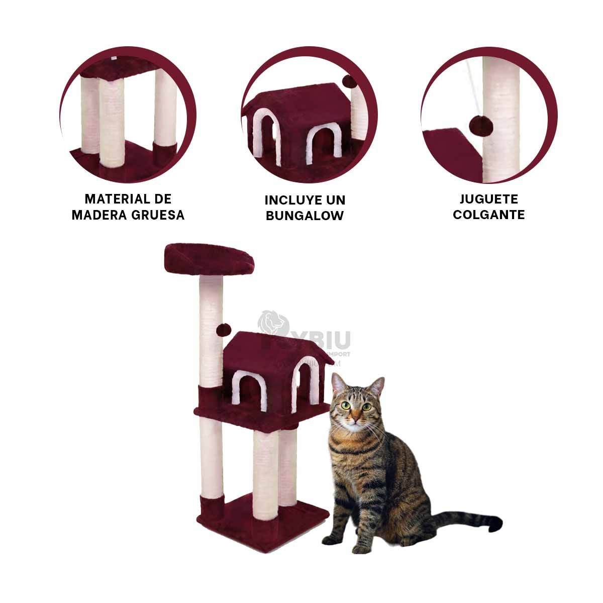 GENERICO - Gym de Gato Casa Espacioso de 3 Pisos en Color Guinda