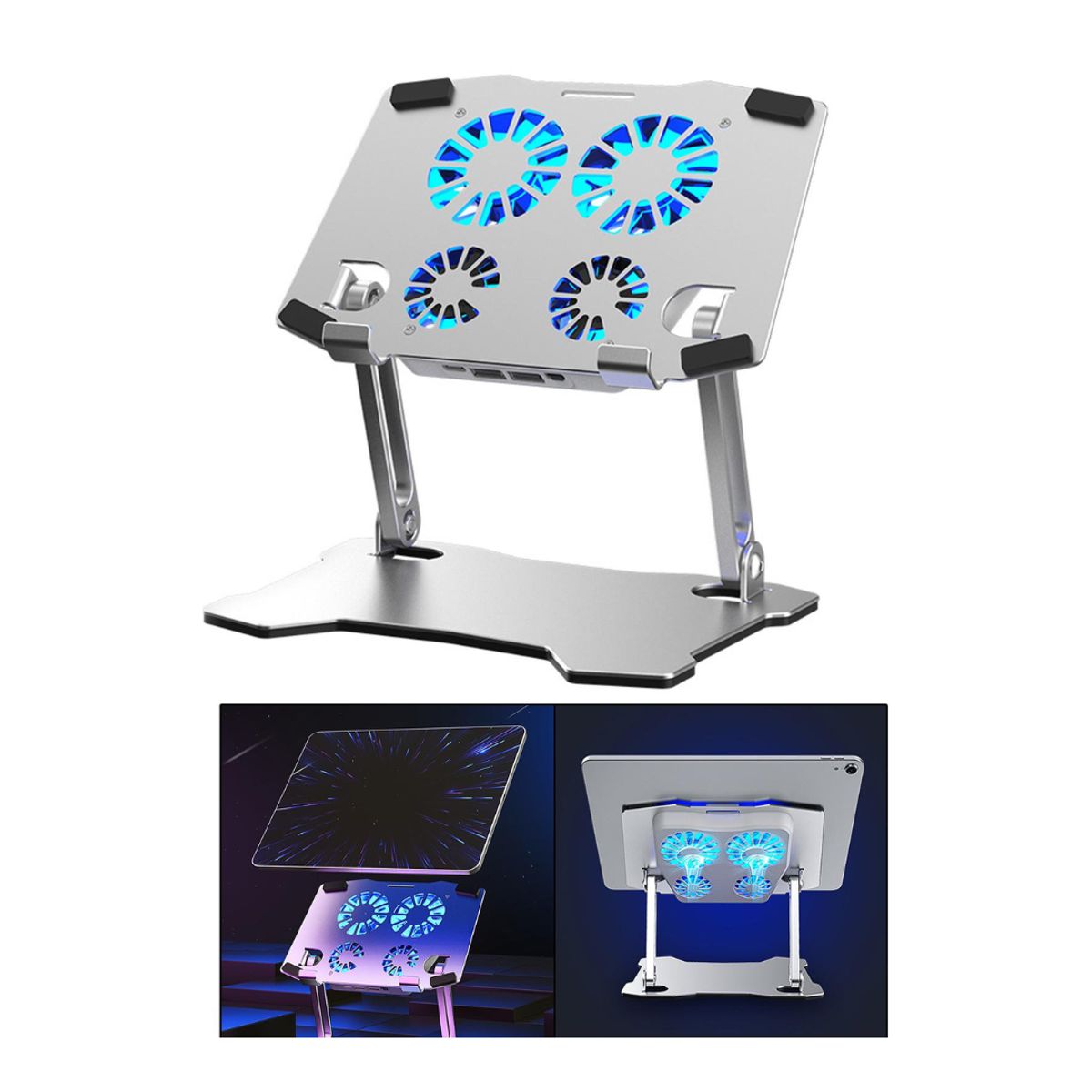 SEISA - Soporte Ventilador De Aluminio Para Tablet Ajustable Cooler Plegable