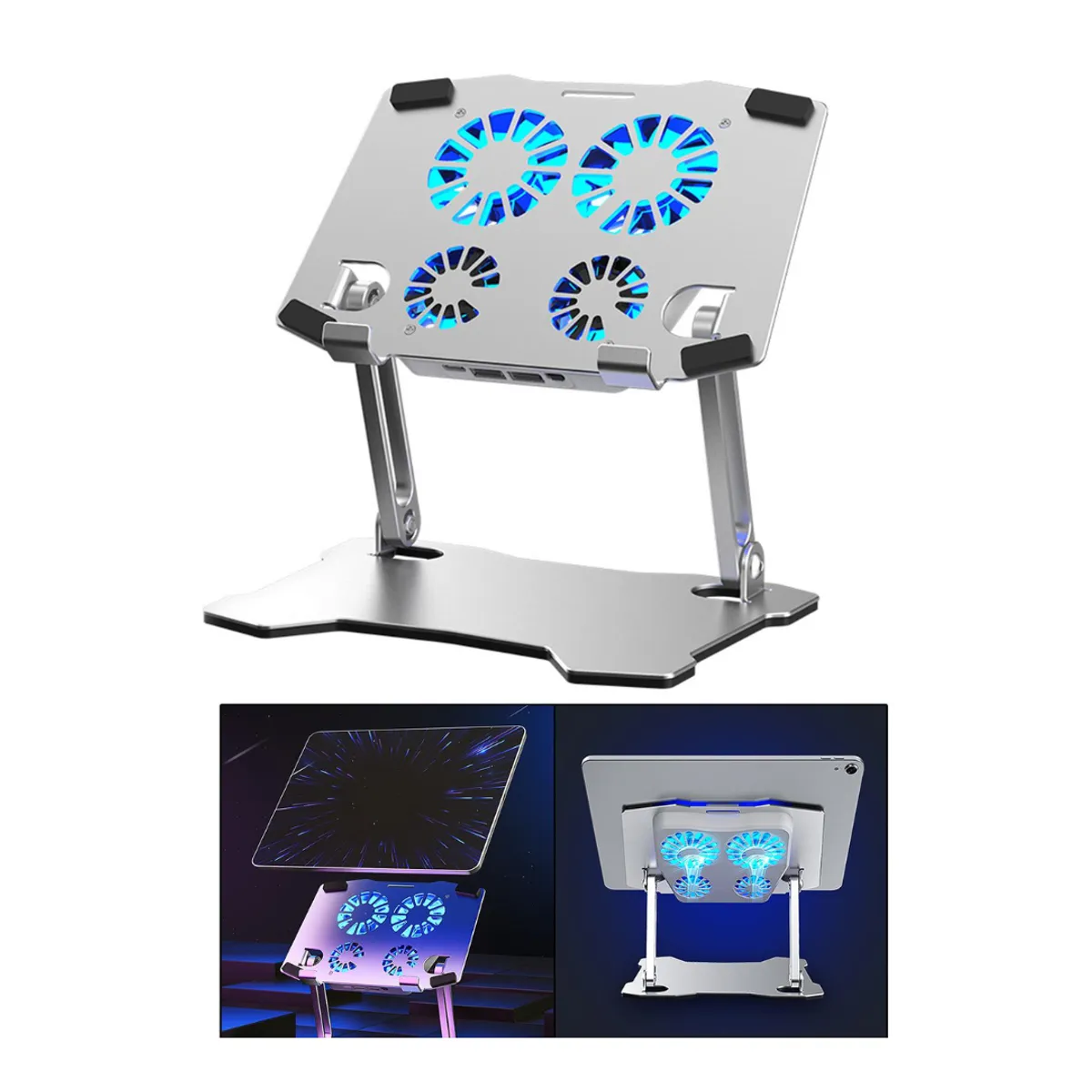 SEISA - Soporte Ventilador De Aluminio Para Tablet Ajustable Cooler Plegable