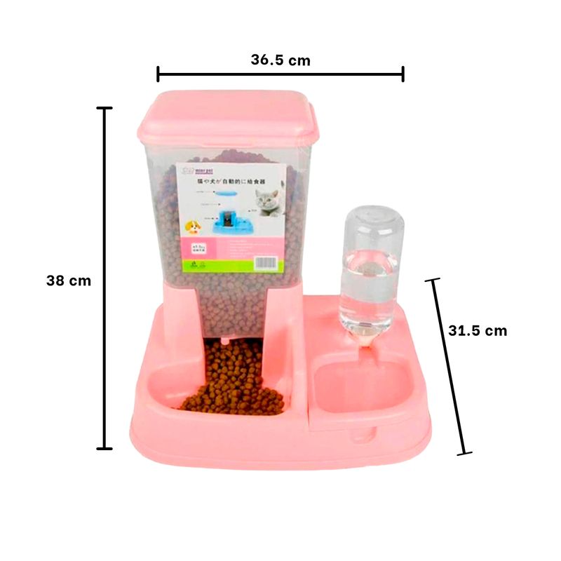 RYBIU IMPORT - Fuente Moderna Comida y Agua Rosado Y+Ligas de Regalo