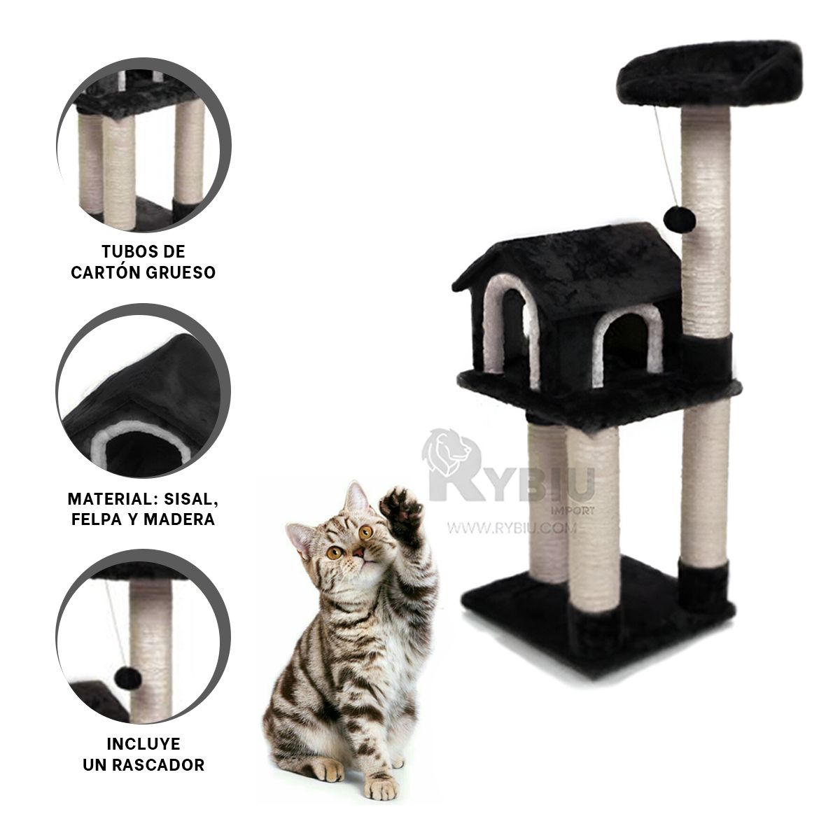 GENERICO - Gym Gato en Diseño 3 Niveles Negro Y+Regalo Stickers