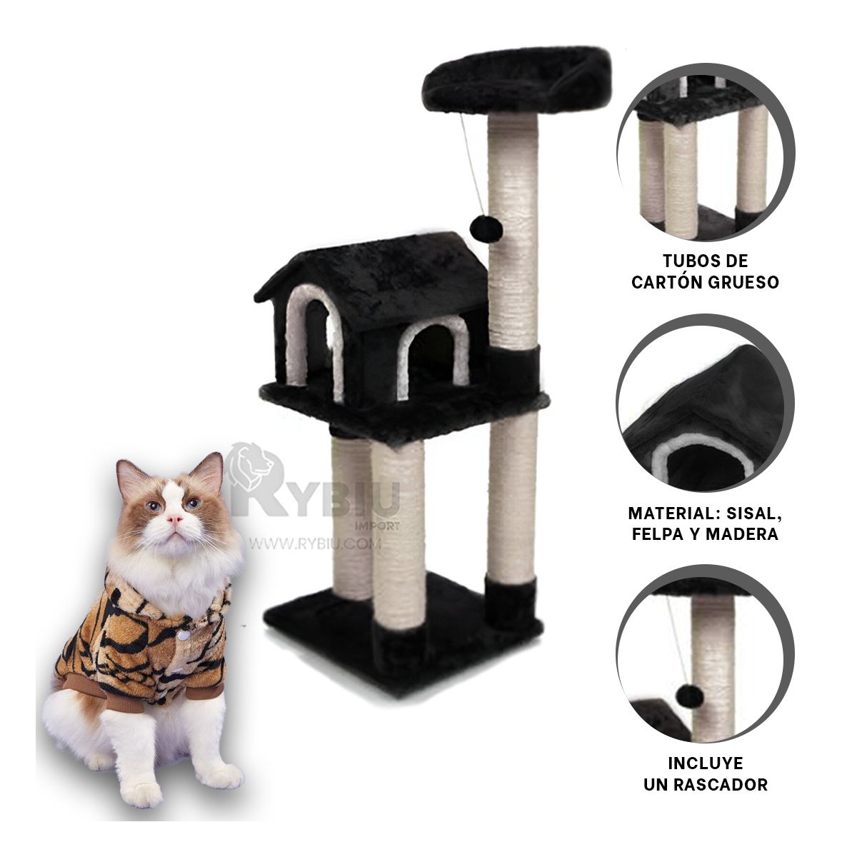 GENERICO - Gym de Hogar para Gato en Negro Y+Papel de Regalo