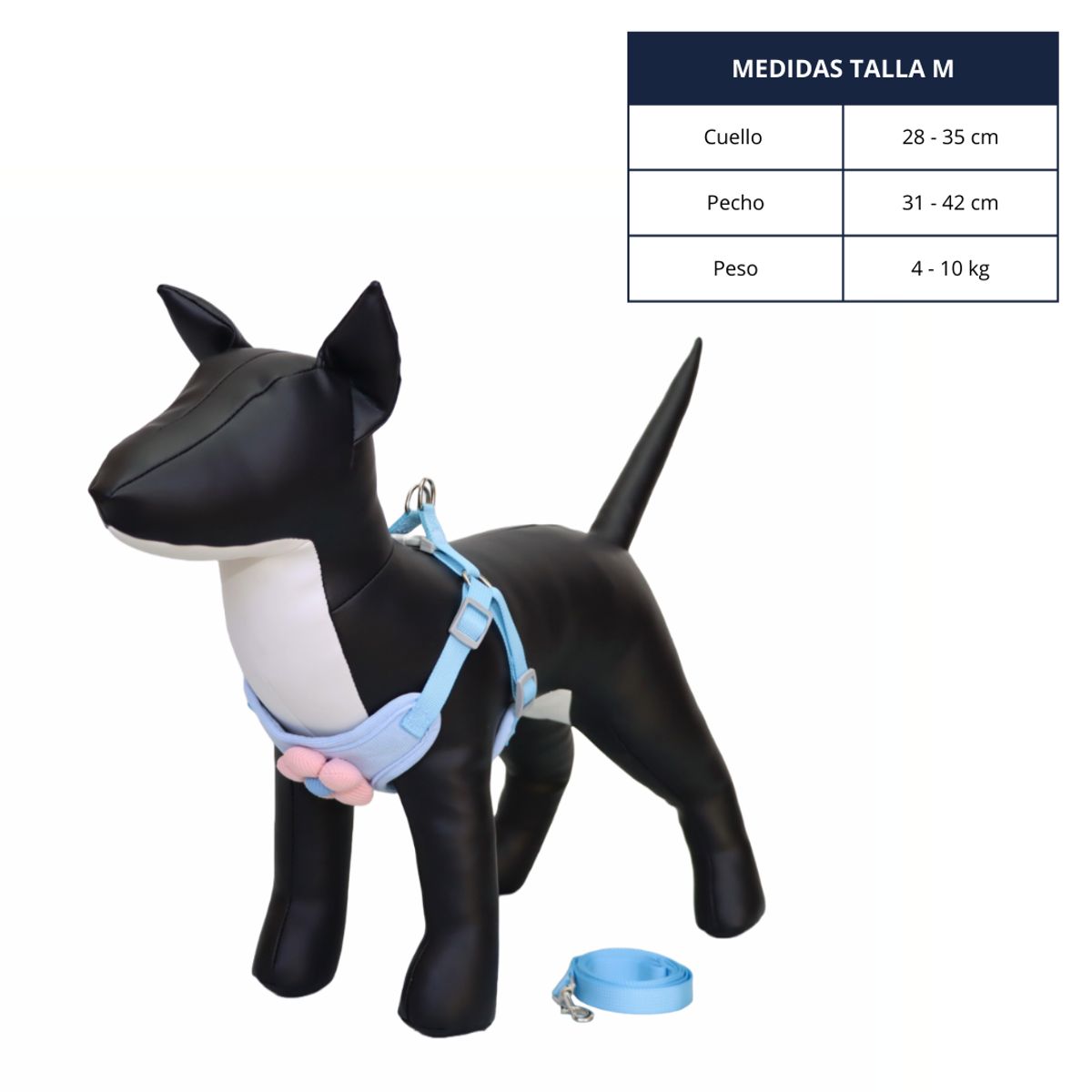 GENERICO - ARNÉS CELESTE TALLA M PARA PERRO CON DECORACIÓN DE FLOR