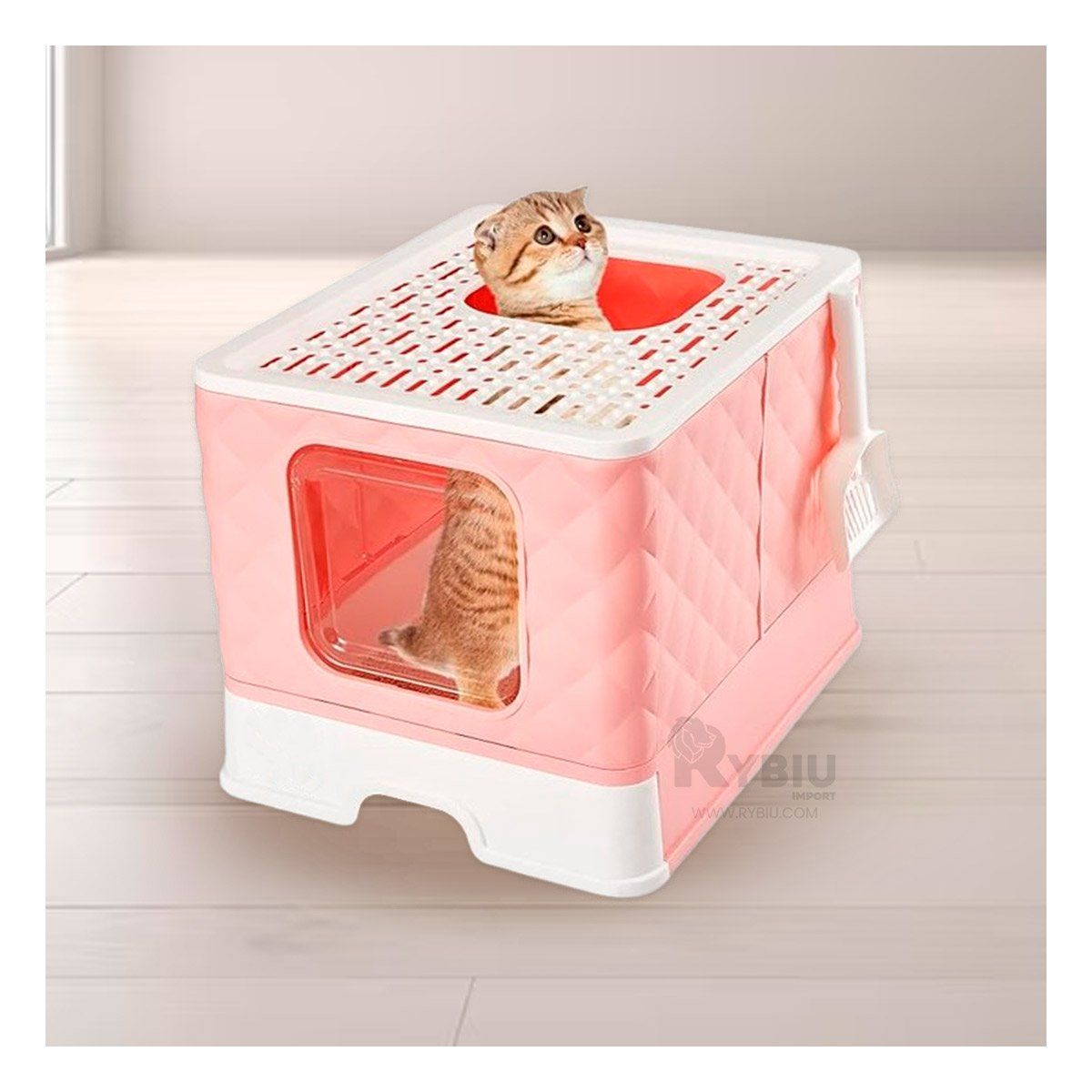 GENERICO - Arenero de Gato con Bandeja Extraible y Pala en Rosado