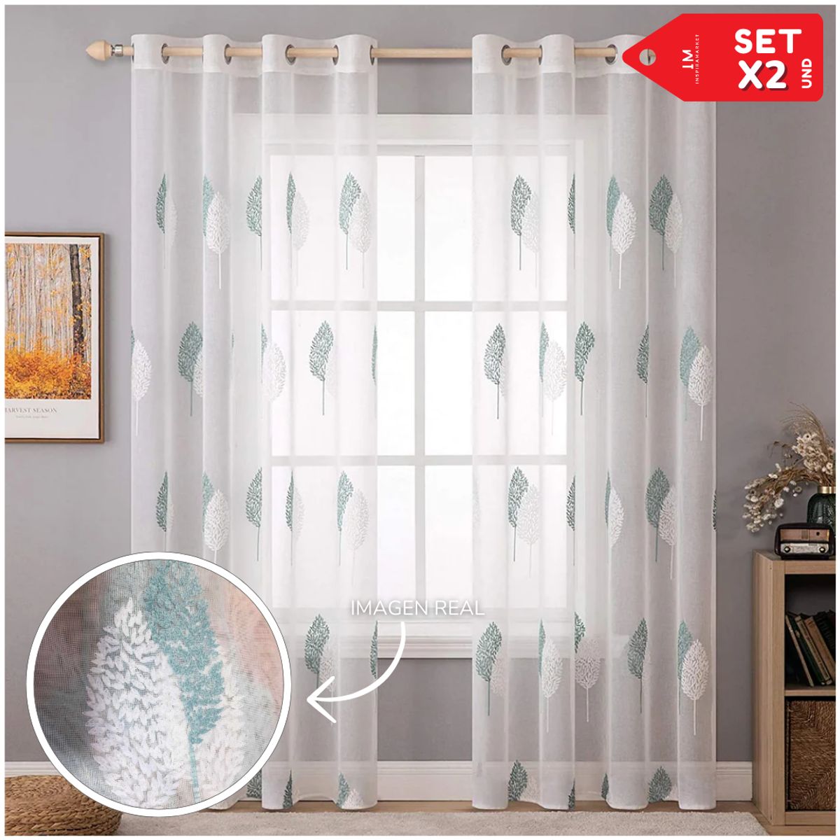 INSPIRA MARKET - Cortina de Voile cortina elegante ideal para la luz SET