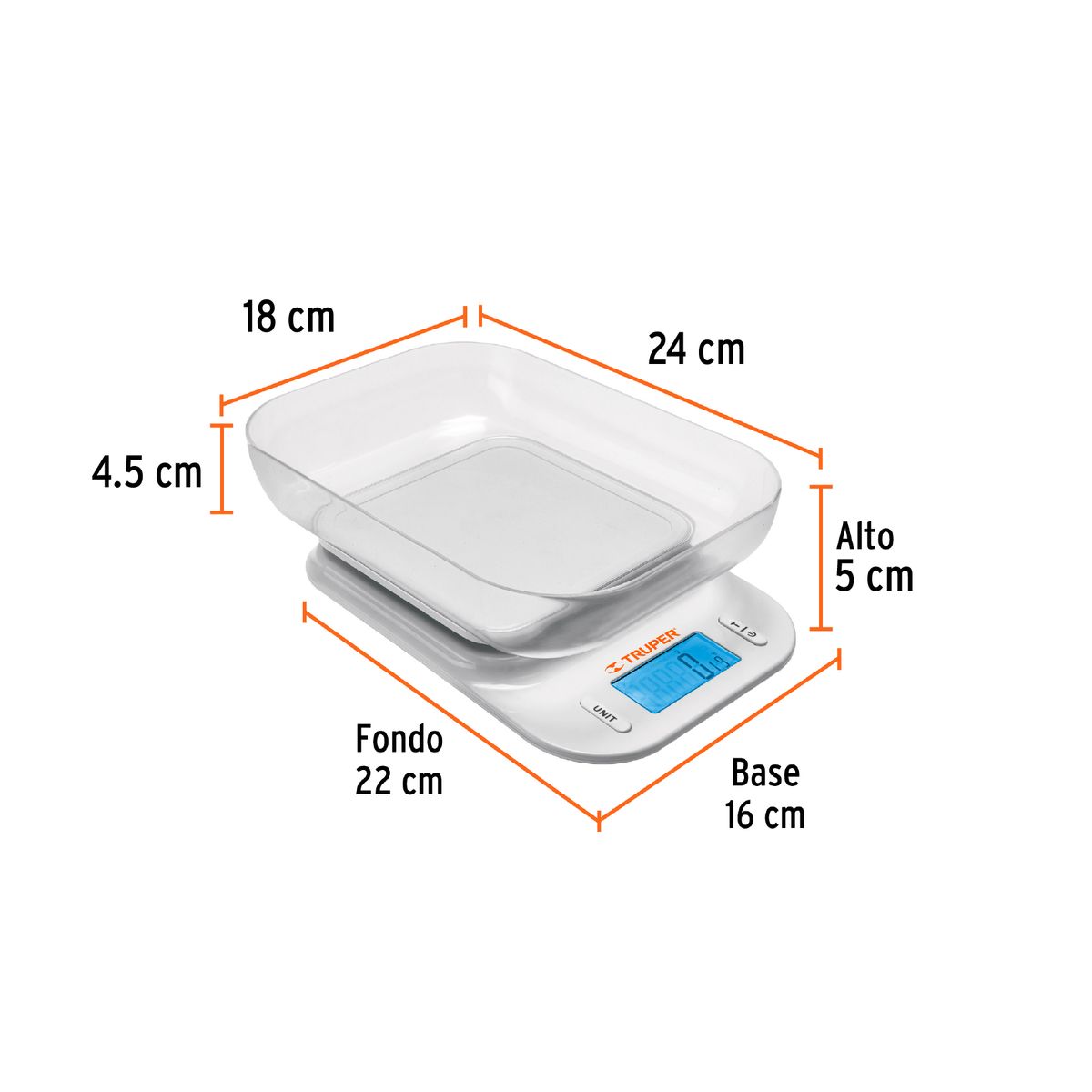 TRUPER - Báscula digital para cocina, con tazón, 5 kg, Truper