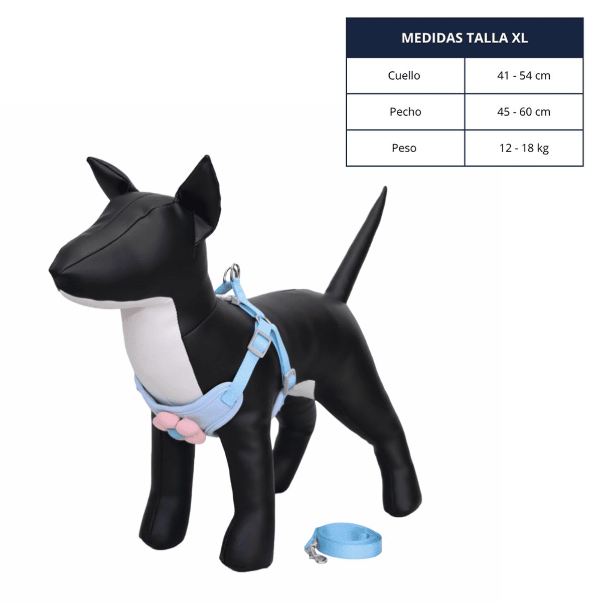 GENERICO - ARNÉS CELESTE TALLA XL PARA PERRO CON DECORACIÓN DE FLOR