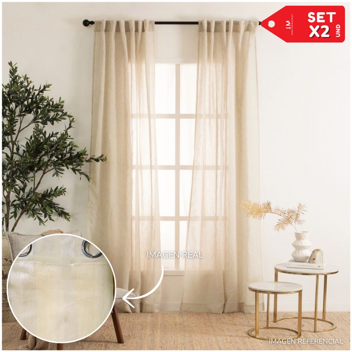 INSPIRA MARKET - Cortina de Voile cortina elegante 140 X 240 cm SET