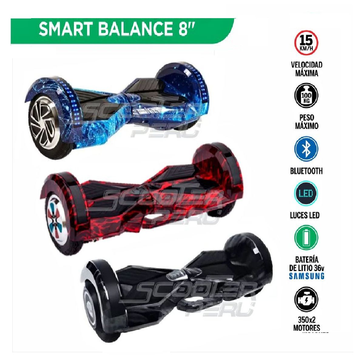GENERICO - SMART BALANCE ARO 82 CON LUCES LED BLUETOOH
