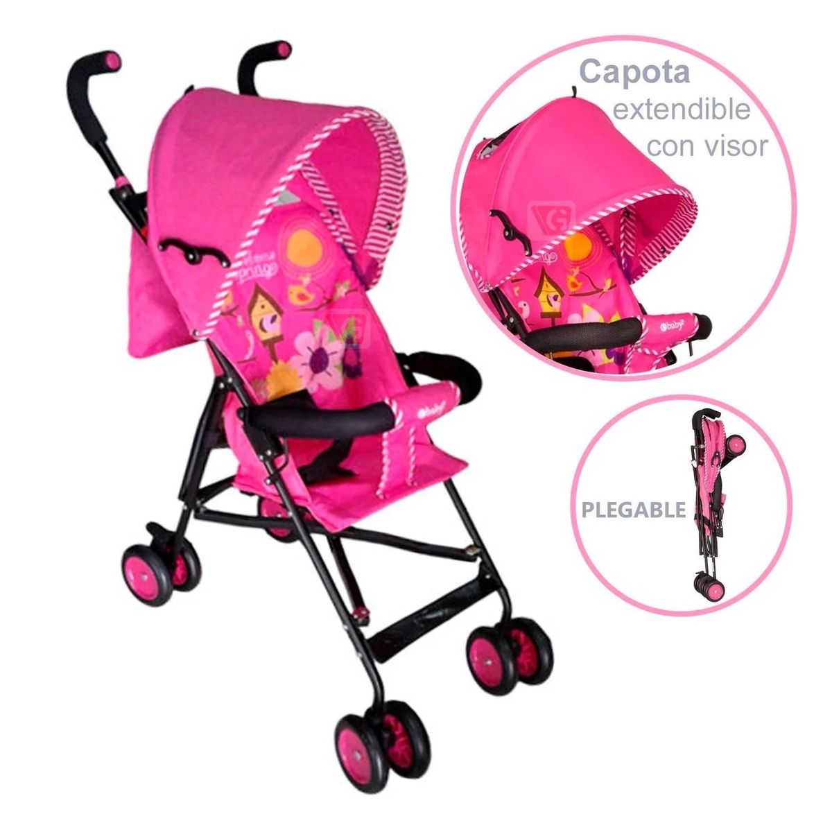 EBABY - Coche Bastón Practico y Liviano Fresh Style  EB2011-1 Rosado