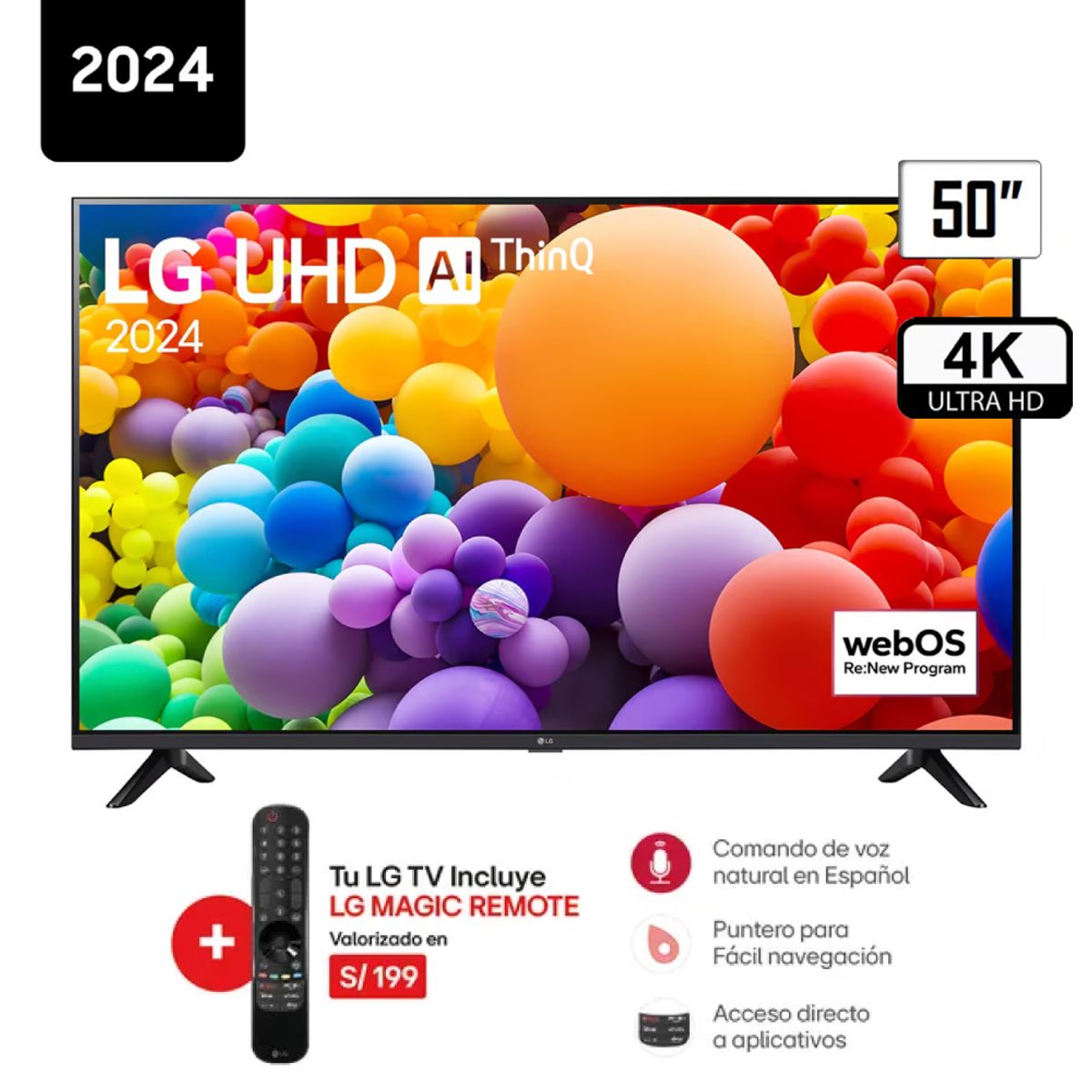 LG - Televisor LG 50 Pulg. LED Smart TV UHD 4K con ThinQ AI 50UT7300 + Control Magic 2024
