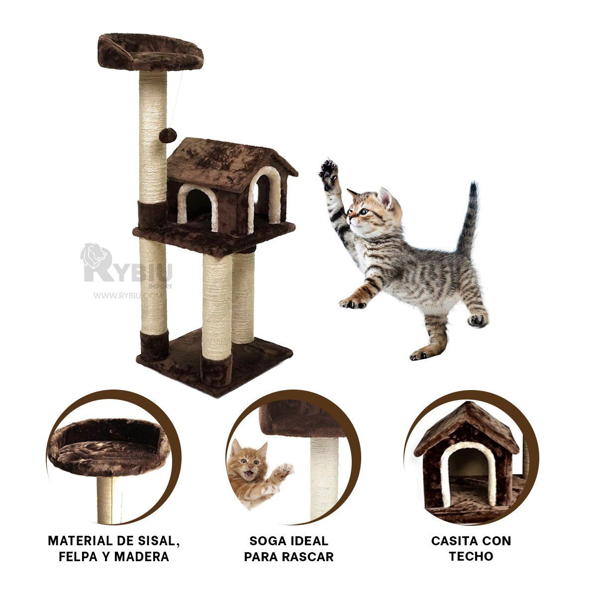 GENERICO - Torre Antiestres para Felinos Color Marron Y+Regalo Stickers
