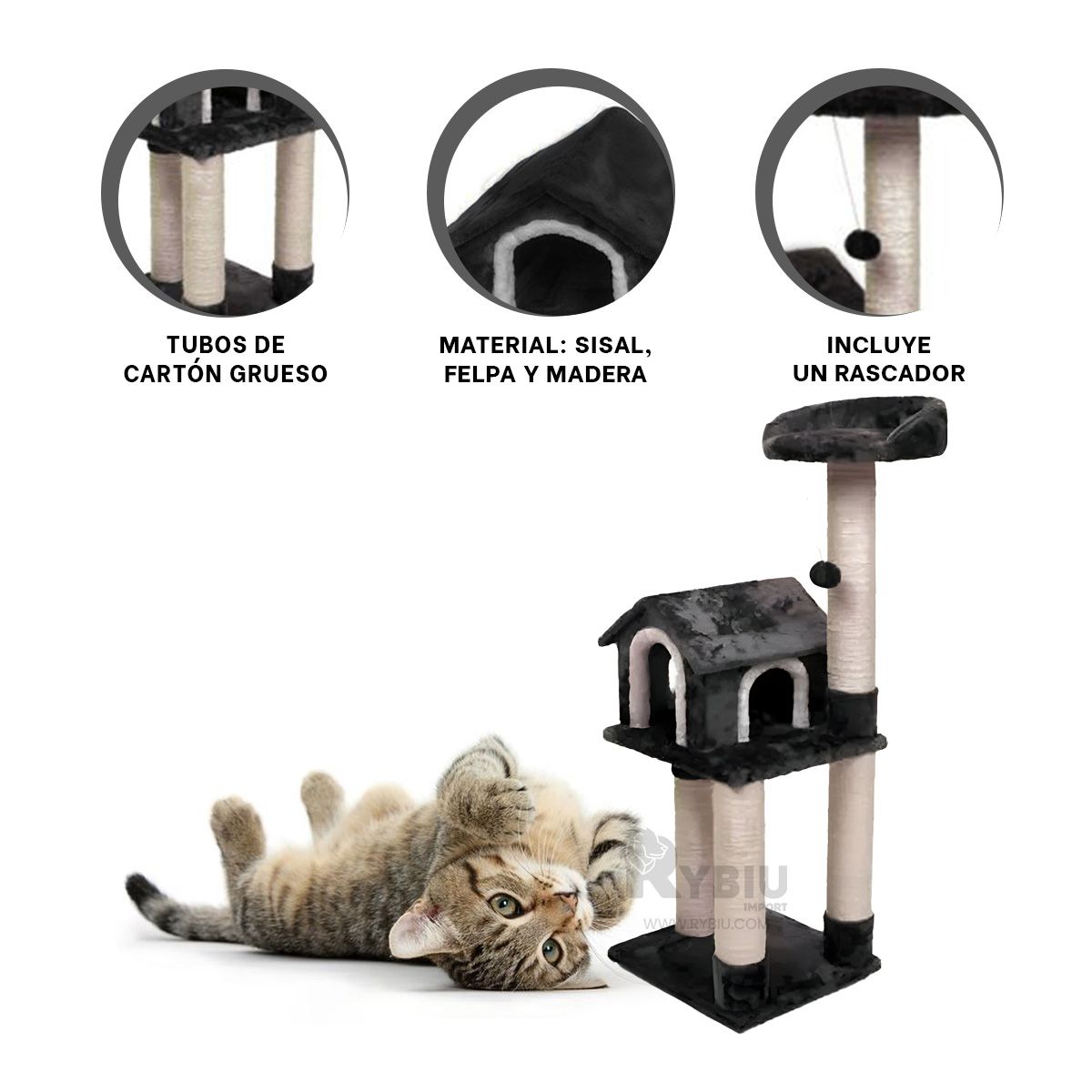 GENERICO - Gym Antiestres para Felinos de Color Plomo Y+Regalo Agendita