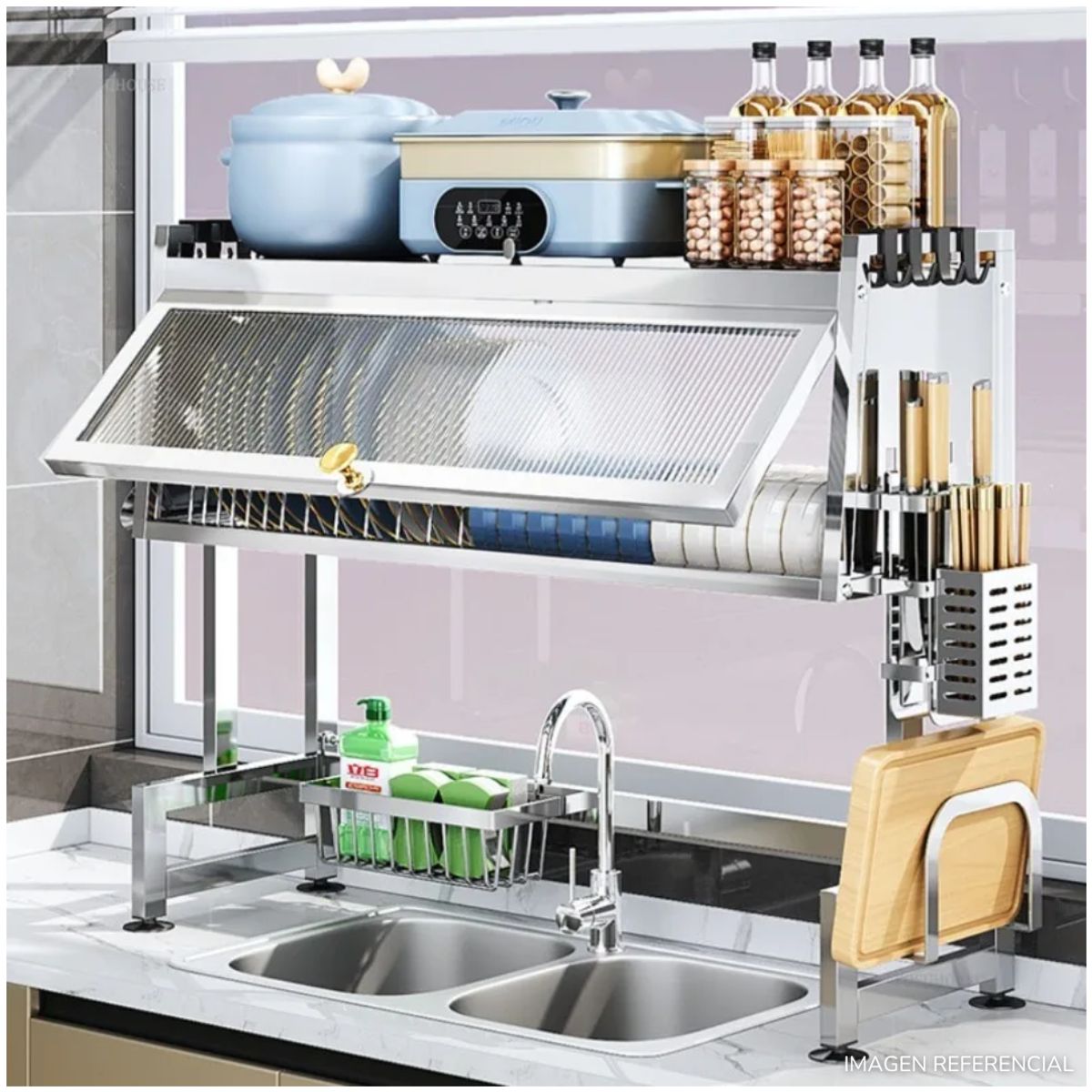 INSPIRA MARKET - Escurridor De Platos Con Tapa 2 niveles 85 cm Cromado