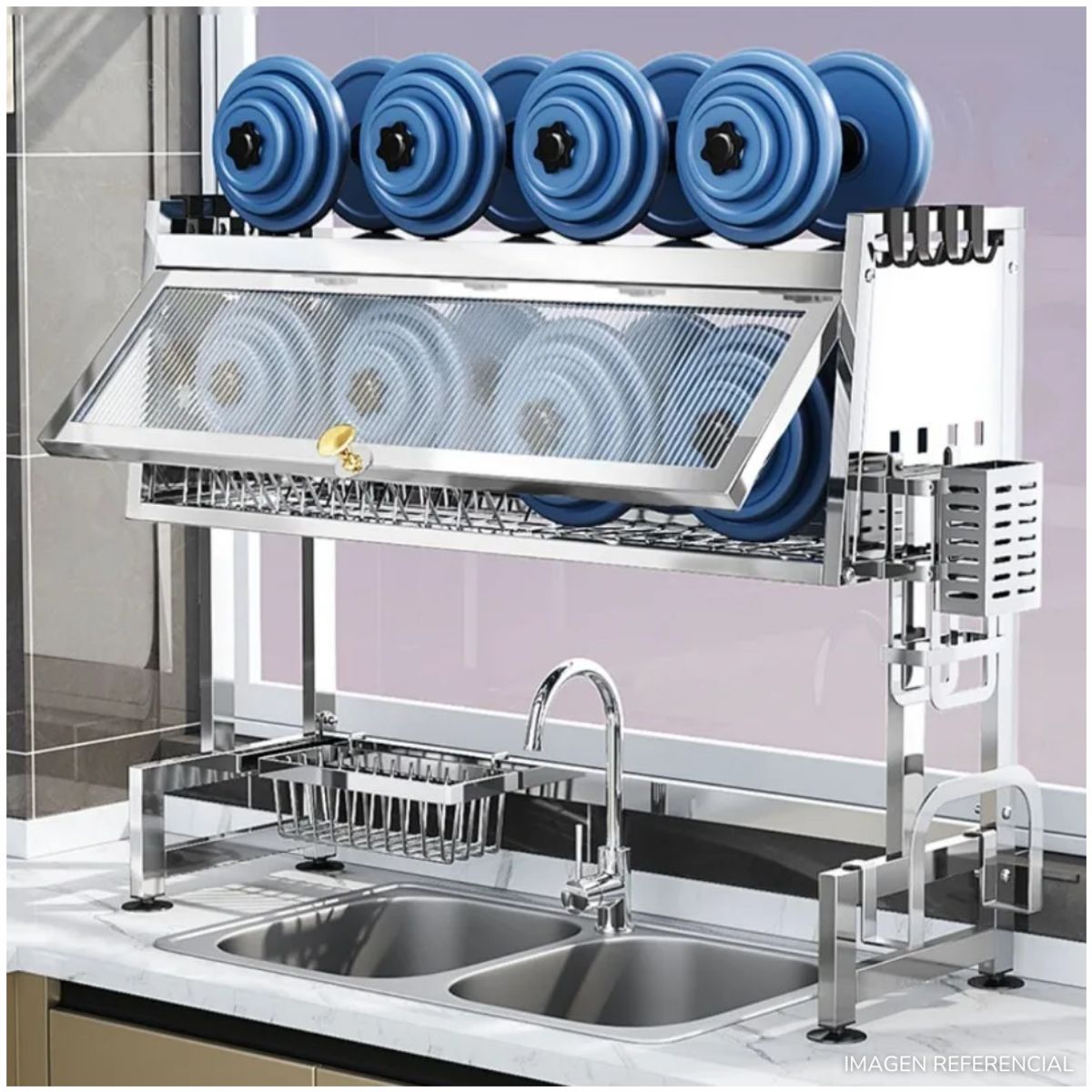 INSPIRA MARKET - Escurridor De Platos Con Tapa 2 niveles 85 cm Cromado