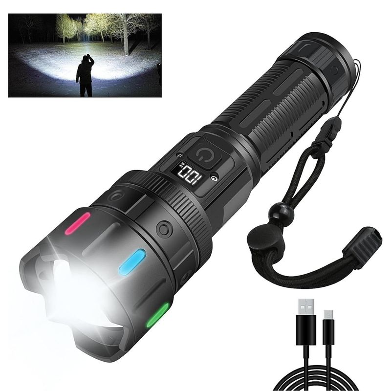 GENERICO - Linterna Táctica LED Recargable 3.000 Lúmenes Ultra Brillante, Zoom