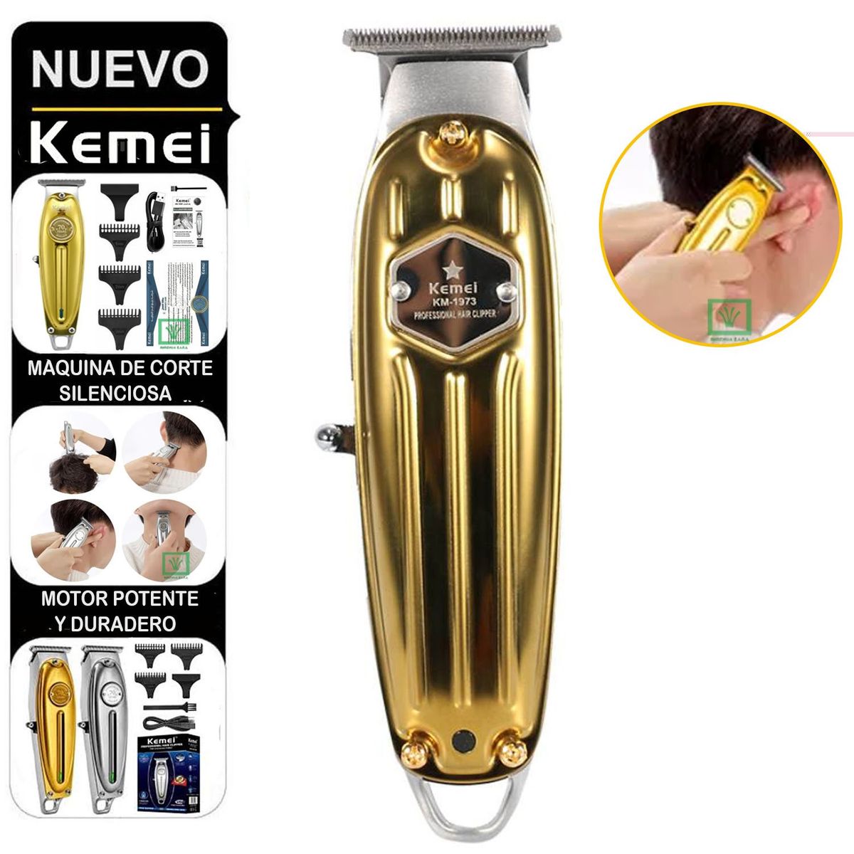 KEMEI - Maquina Patillera Kemei Inalambrico 70 YEARS KM-1949 Dorado