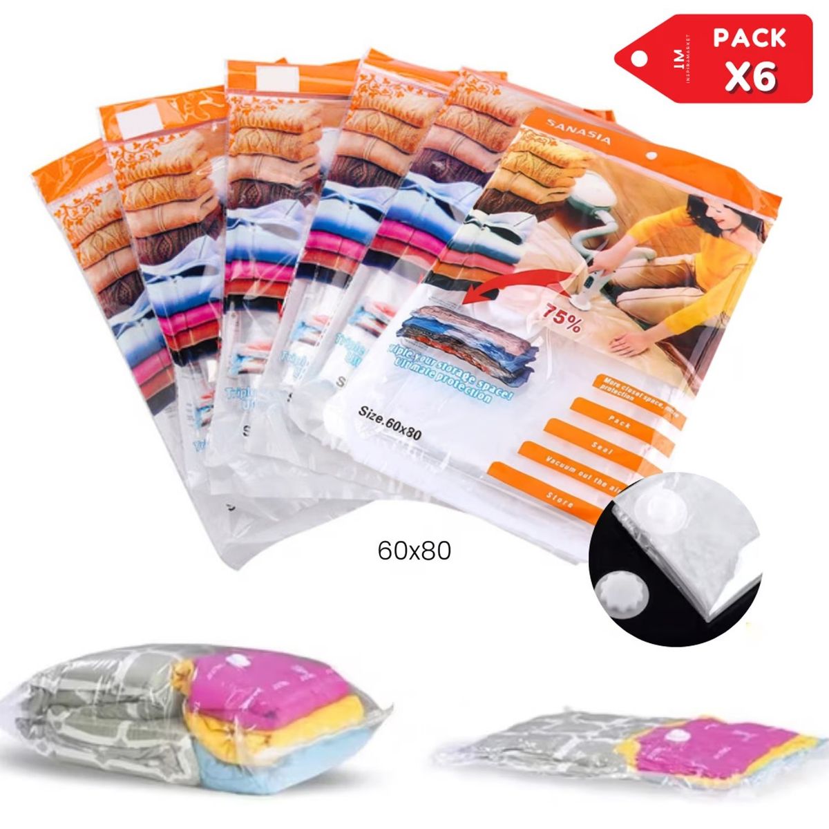 GENERICO - Bolsa al vacío 60x80 Pack x6 ¡Ahorra espacio