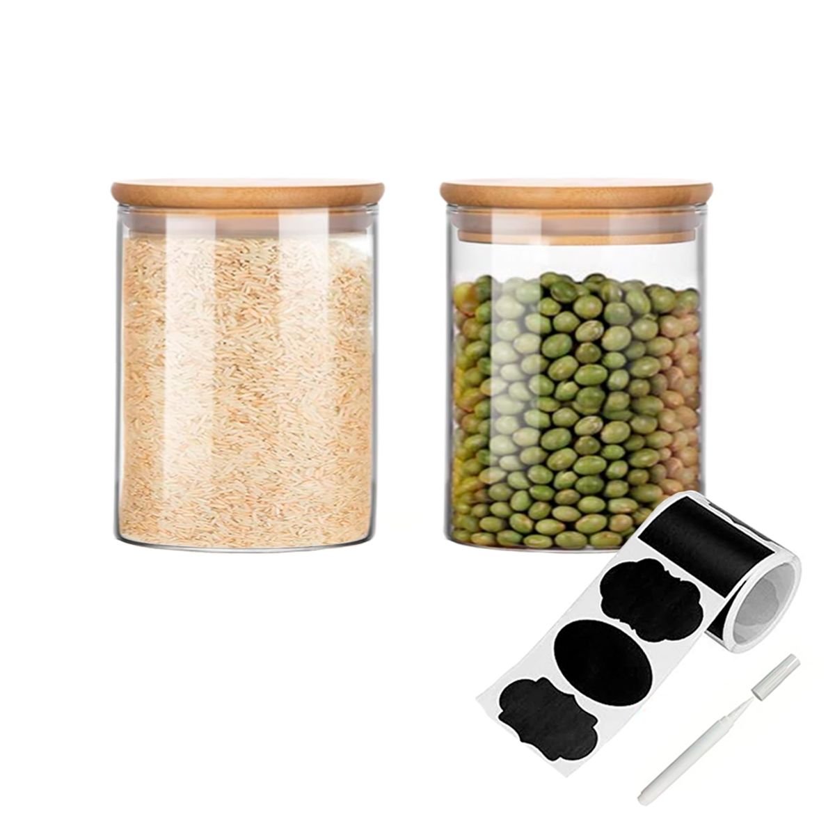 INSPIRA - Set de 2 Frascos de Vidrio Borosilicato con Tapa de Bambú 450 ml