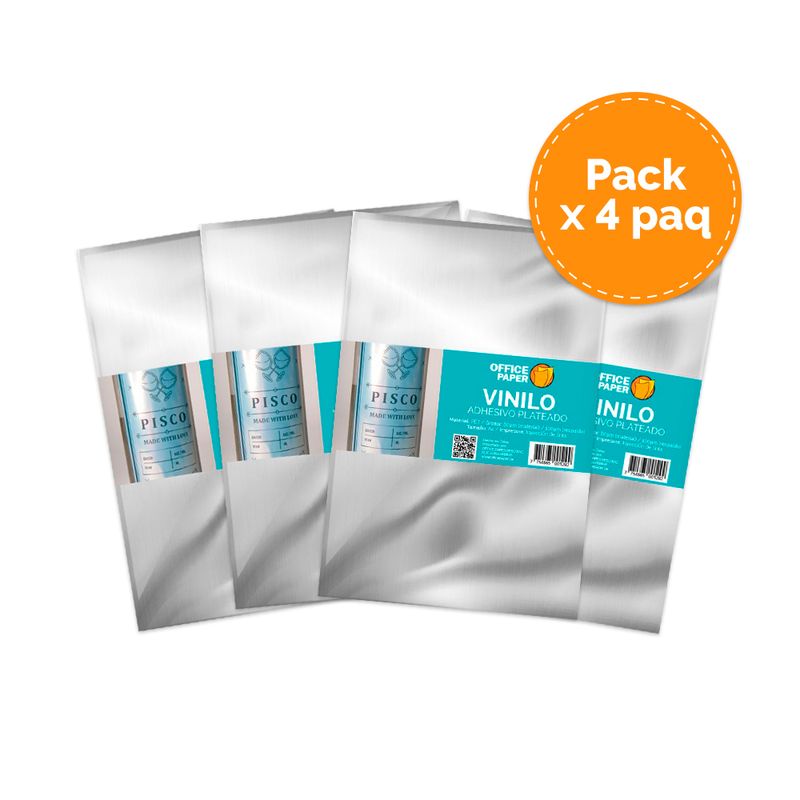 OFFICE PAPER - Pack Vinilo Adhesivo Plateado por 05 Hojas A4 x4 Paquetes