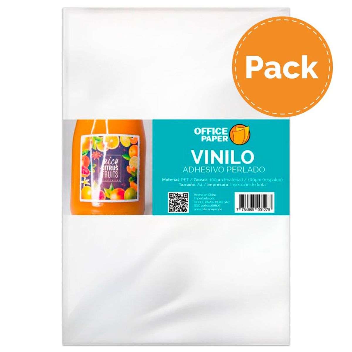 OFFICE PAPER - Pack Vinilo Adhesivo Perlado por 05 Hojas A4 x4 Paquetes