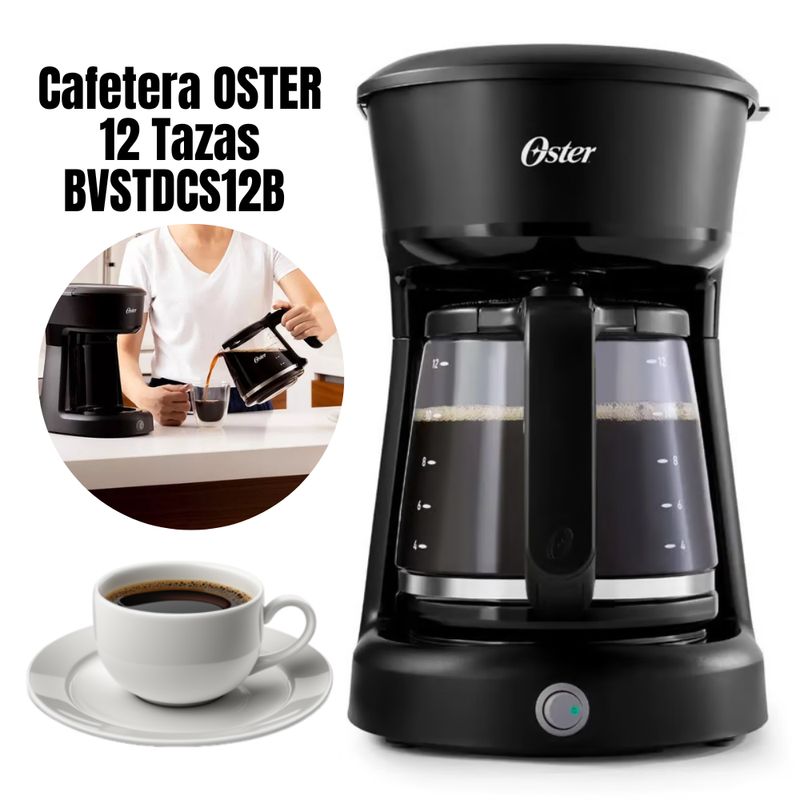 OSTER - Cafetera Oster De 12 Tazas Con Filtro Permanente ON/OFF BVSTDCS12B