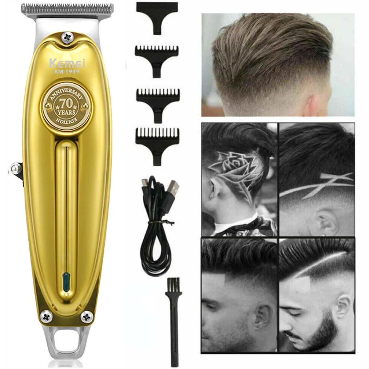 KEMEI - Maquina Patillera Kemei Inalambrico 70 YEARS KM-1949 Dorado